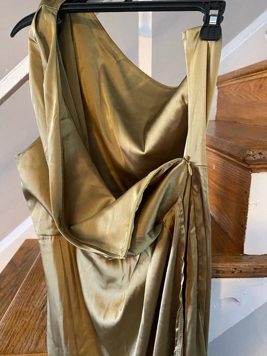 Gold One-Shoulder Satin Dress - Picture 2 of 5